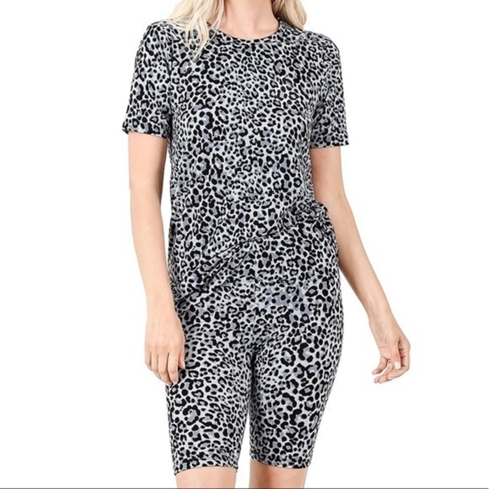 Leopard Print Top & Bike Short Athletic Lounge Set